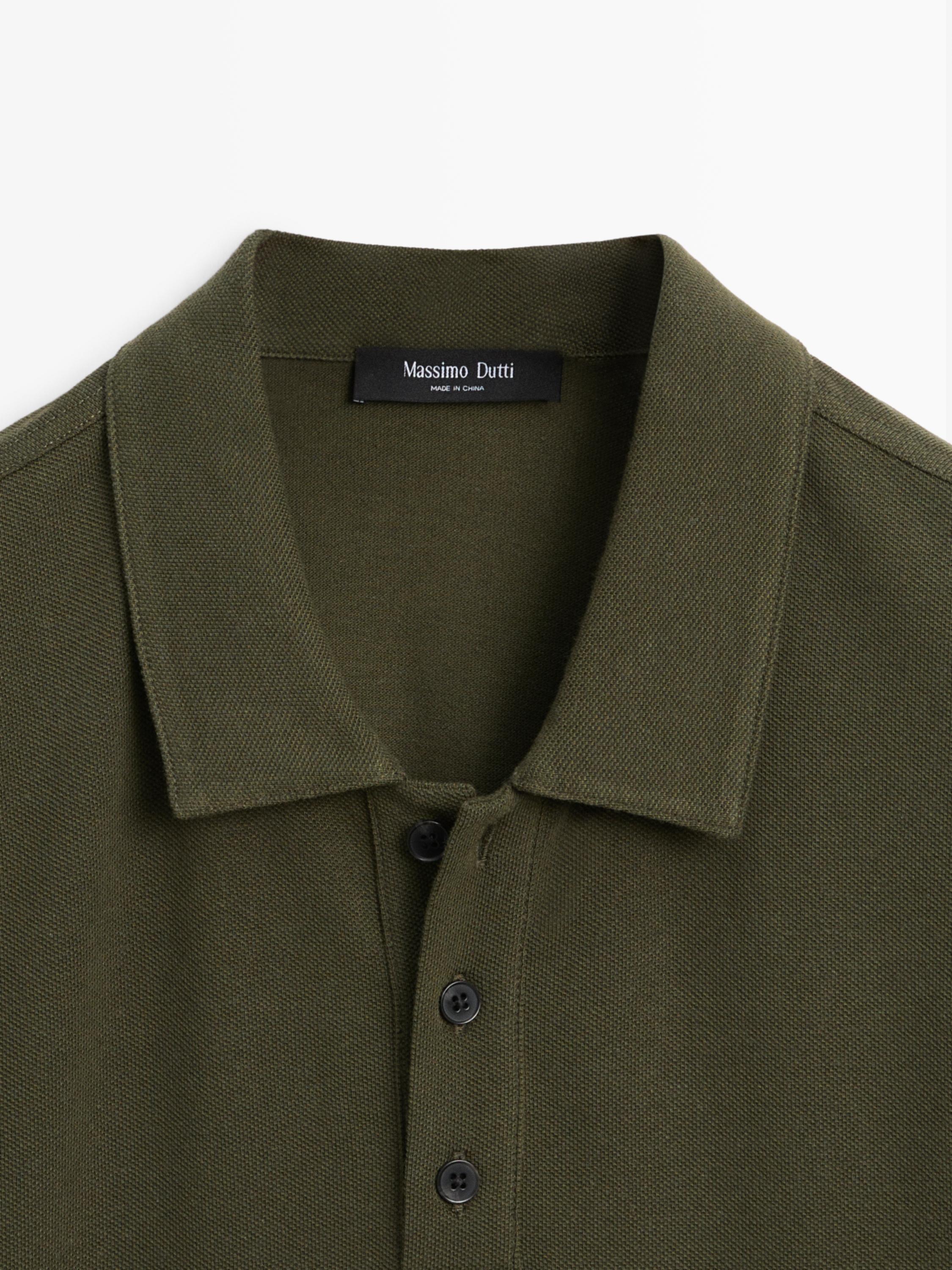 Micro-textured cotton blend polo shirt